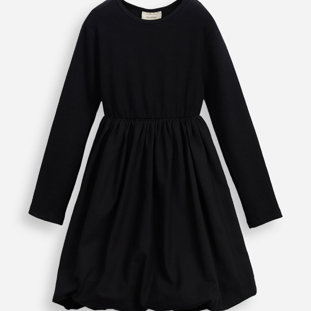 Vestido balonê infantil de algodão manga longa preto Vestido balonê infantil de algodão manga longa preto