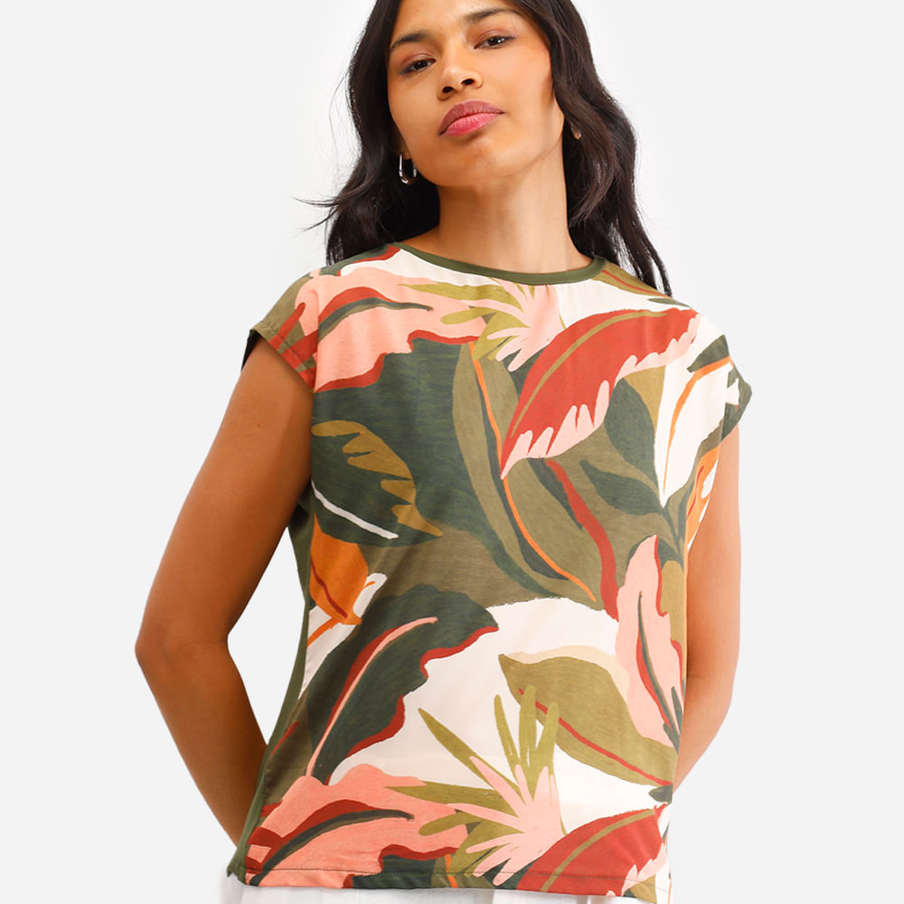 Blusa feminina com viscose folhagens verde Blusa feminina com viscose folhagens verde