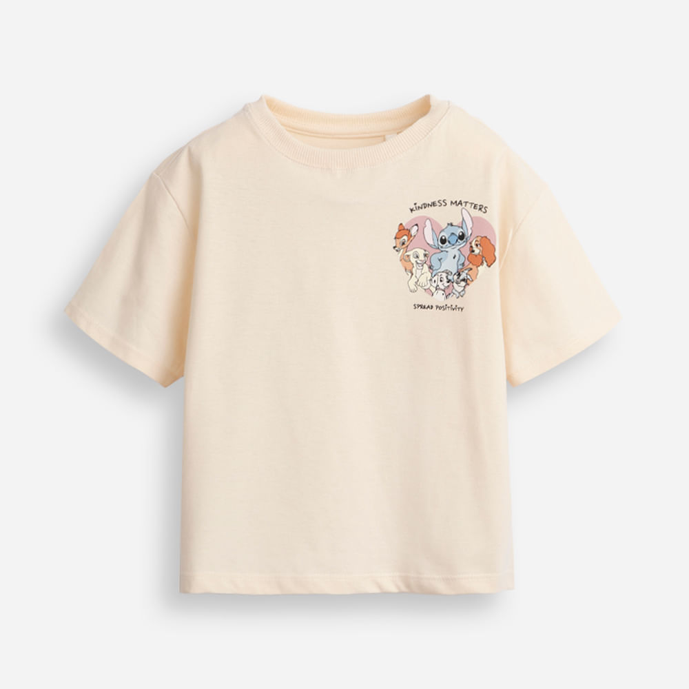 Camiseta de algodão infantil manga curta amigos bege Camiseta de algodão infantil manga curta amigos bege