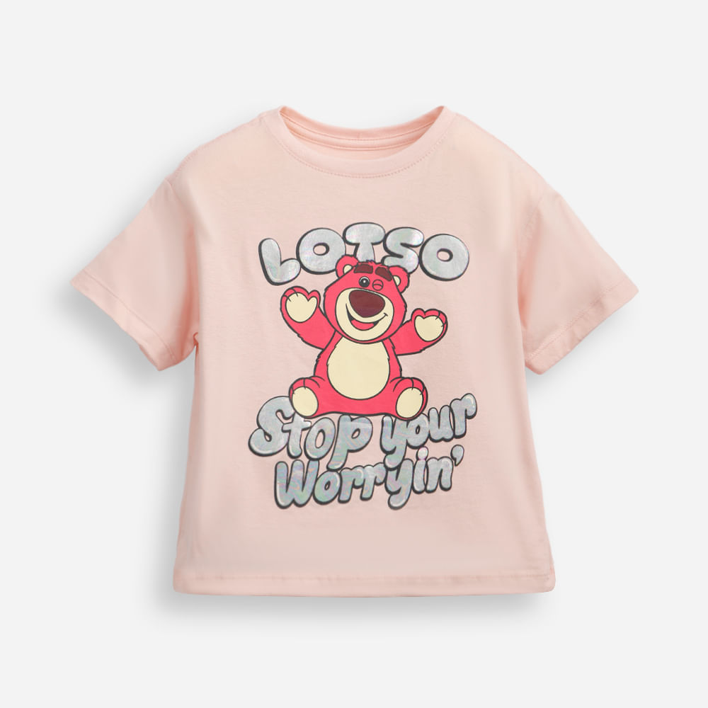Camiseta de algodão infantil lotso rosa Camiseta de algodão infantil lotso rosa
