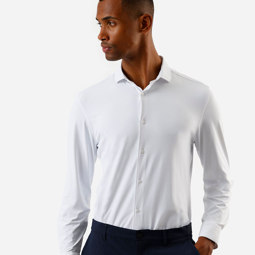 Camisa slim fit masculina de poliamida manga longa off white Camisa slim fit masculina de poliamida manga longa off white