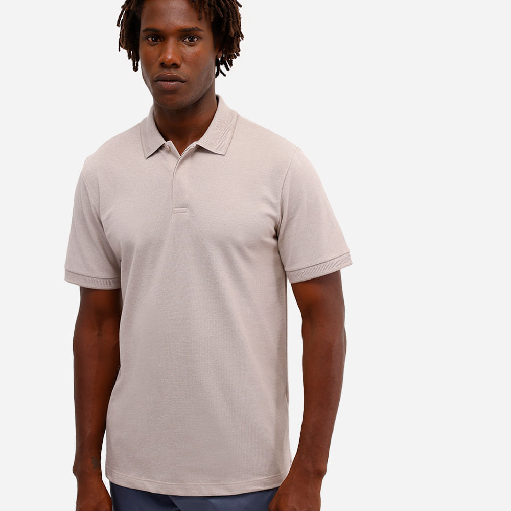 Polo comfort masculina texturizada cinza Polo comfort masculina texturizada cinza