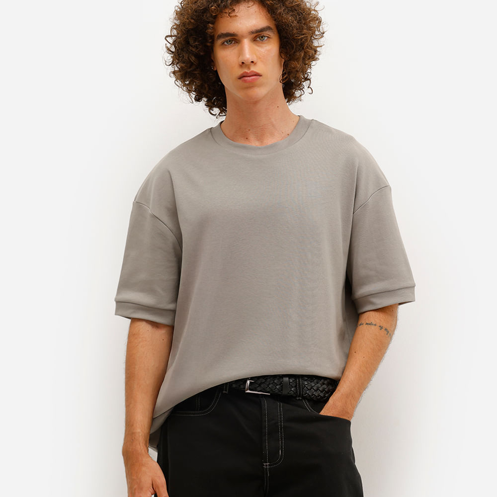 Camiseta oversized masculina de algodão manga curta cinza Camiseta oversized masculina de algodão manga curta cinza
