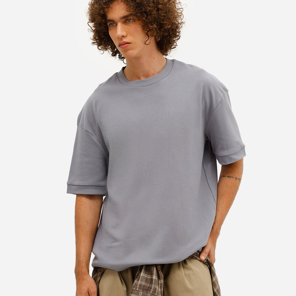 Camiseta oversized masculina de algodão manga curta azul Camiseta oversized masculina de algodão manga curta azul