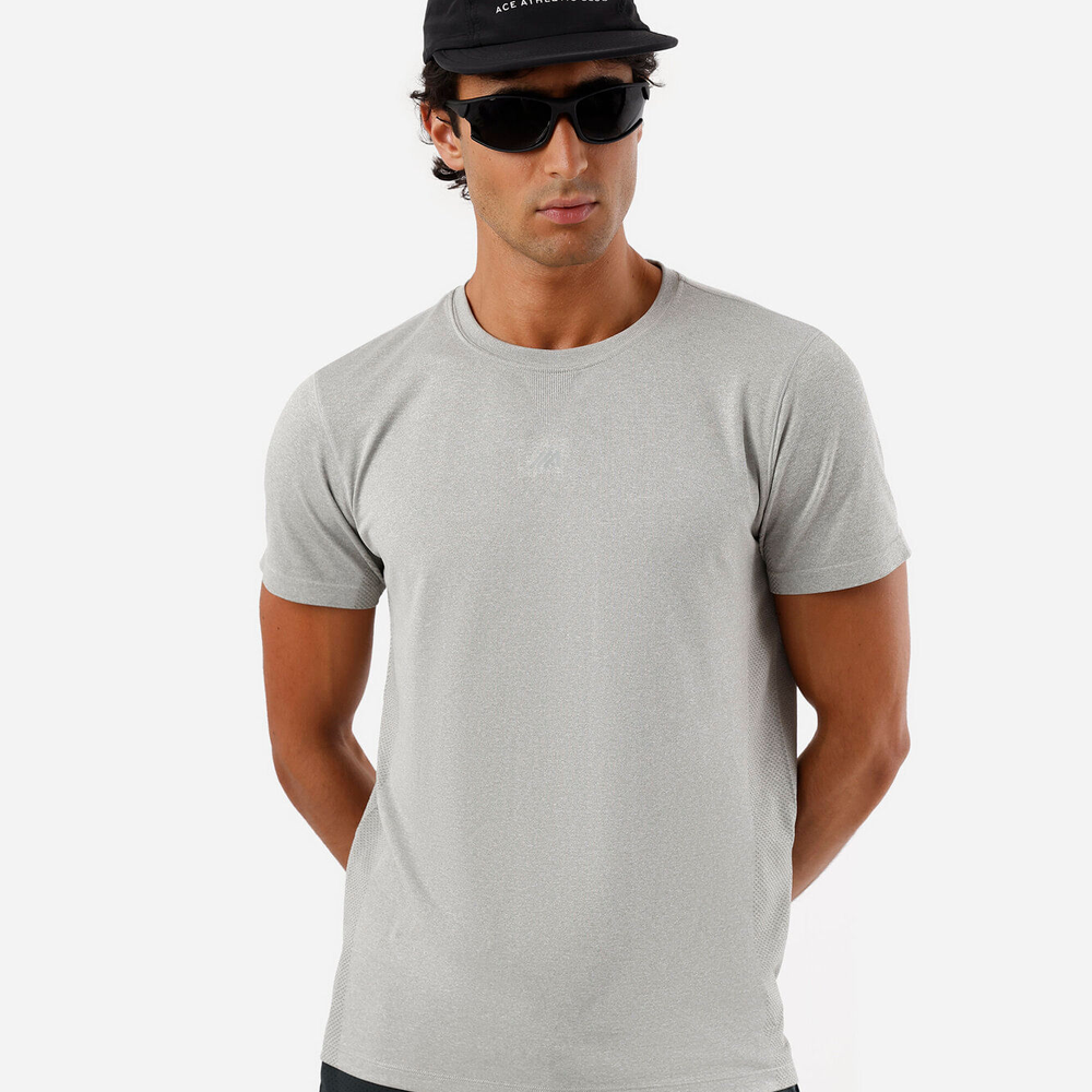 Camiseta masculina de poliamida esportiva sem costura verde Camiseta masculina de poliamida esportiva sem costura verde