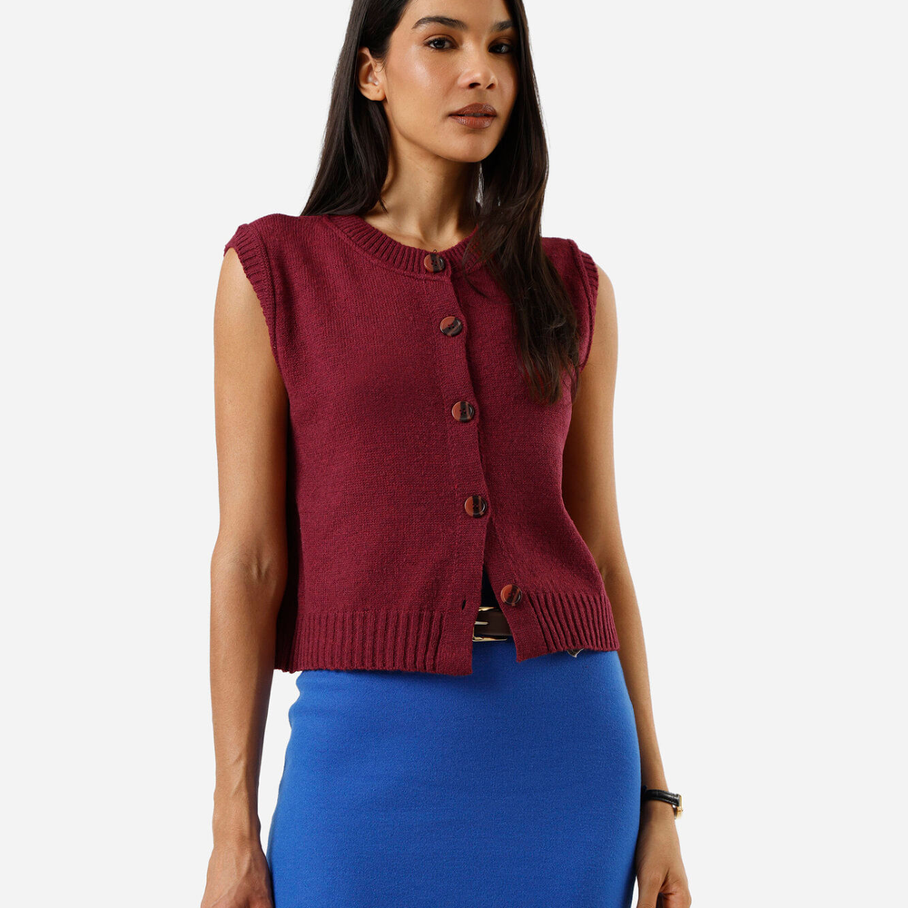Colete feminino de tricot vinho Colete feminino de tricot vinho