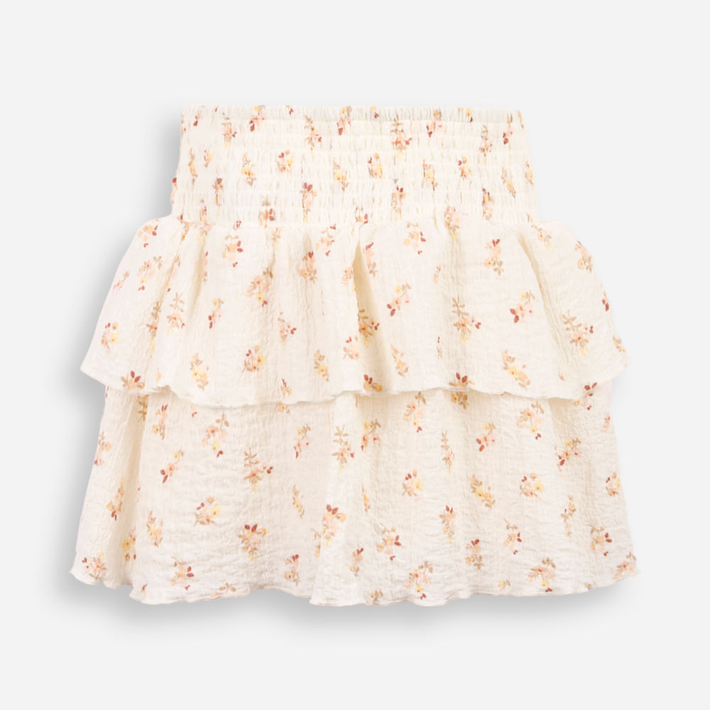 Short saia infantil com babados e lastex liberty bege Short saia infantil com babados e lastex liberty bege