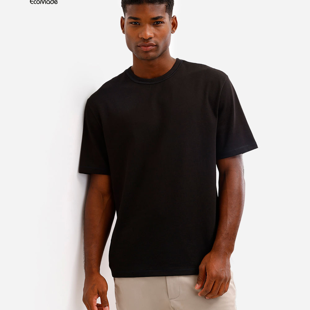 Camiseta relaxed masculina de algodão coolmax preta Camiseta relaxed masculina de algodão coolmax preta