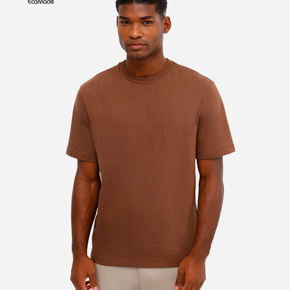 Camiseta relaxed masculina de algodão coolmax marrom Camiseta relaxed masculina de algodão coolmax marrom