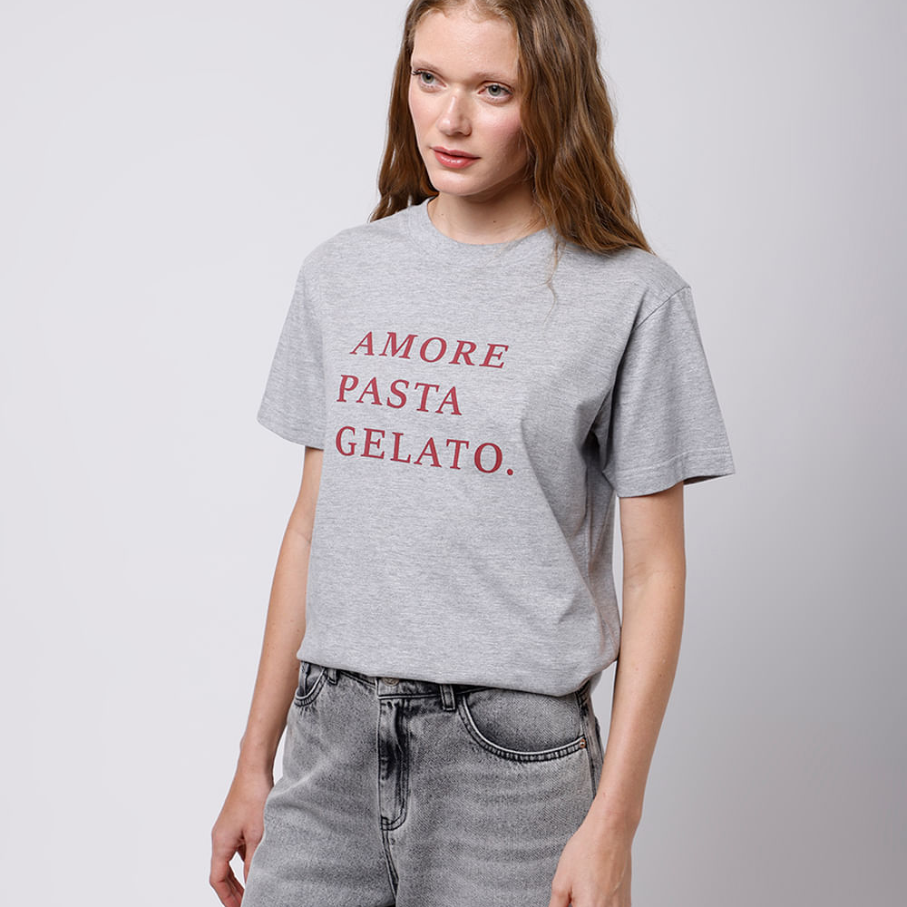Camiseta feminina amore pasta gelato mindset cinza Camiseta feminina amore pasta gelato mindset cinza