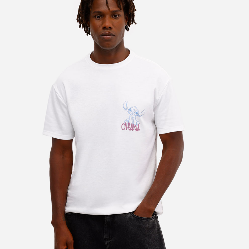 Camiseta masculina de algodão stitch manga curta off white Camiseta masculina de algodão stitch manga curta off white