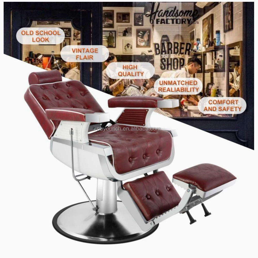 Wholesale Cheap Retro Barber Chairs Heavy-duty Hydraulic Reclining Chairs Red Barber Chairs for Beauty Salon