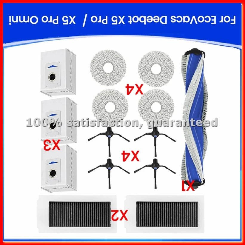 14PCS for X5 PRO / X5 Pro OMNI Vacuum Cleaner Replacement Parts Mop Cloth Hepa Filter Main Side Brush-A13G