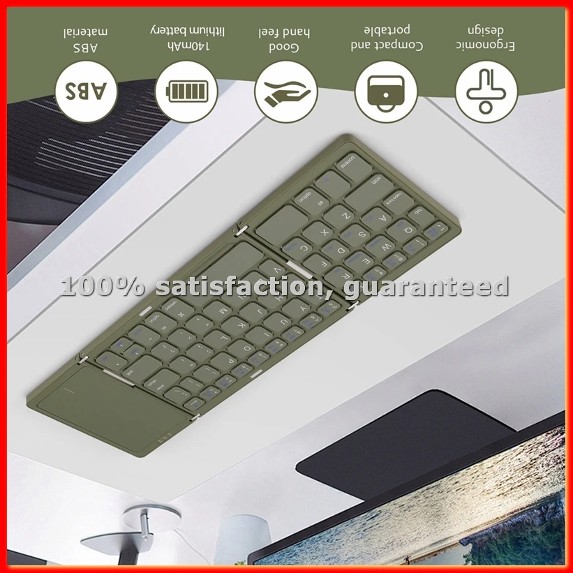 BO89T Bluetooth Wireless Folding Keyboard with Trackpad Rechargeable Mini Trifold Keyboard for IOS and-ABAM