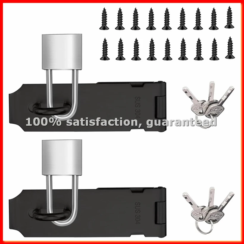 2 Sets 5 Inch Padlock Hasp Latch Locks, Stainless Steel Padlock with 1.5inch Long Shackle, Door Lock Latch Black-A63M