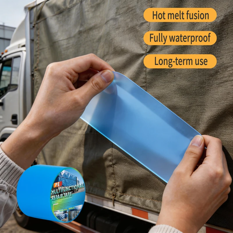 Waterproof Tarp Tape Crystal Blue PE Repair Patch Strong Adhesive for Truck Cover Trailer RV Leak Fix 5m 1roll Waterproof Tarp Tape Crystal Blue PE Repair Patch Strong Adhesive for Truck Cover Trailer RV Leak Fix 5m 1roll