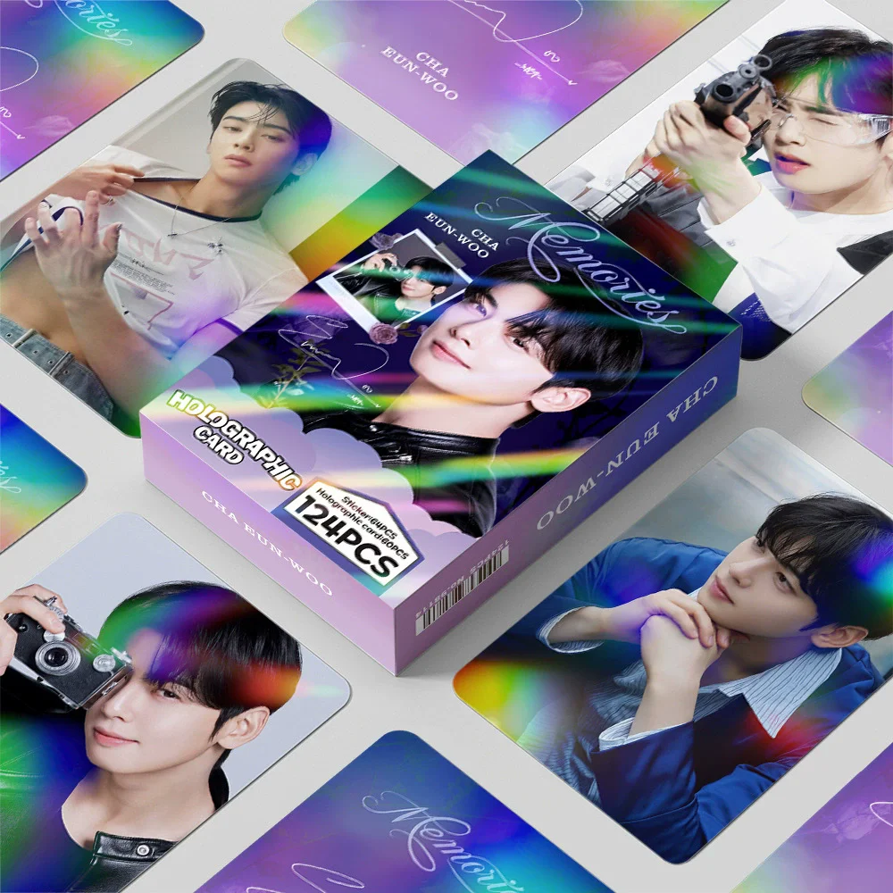 124PCS Cha Eun-woo Holographic Photo Cards - Double-Sided Korean Star LOMO Collectible Cards Stickers Set 124PCS Cha Eun-woo Holographic Photo Cards - Double-Sided Korean Star LOMO Collectible Cards Stickers Set