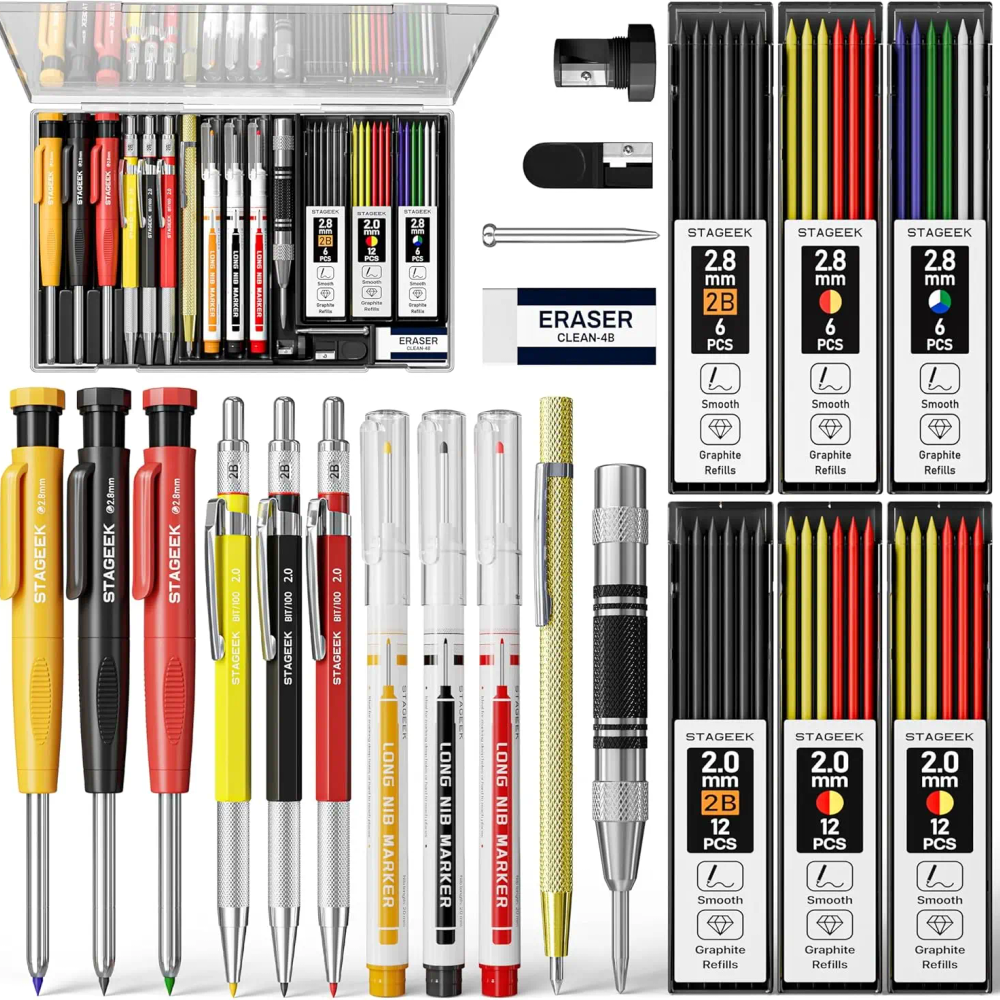22-Piece Carpenter Pencil Set with Sharpener, Mechanical Pencils, Refills, and Tools for Woodworking 22-Piece Carpenter Pencil Set with Sharpener, Mechanical Pencils, Refills, and Tools for Woodworking