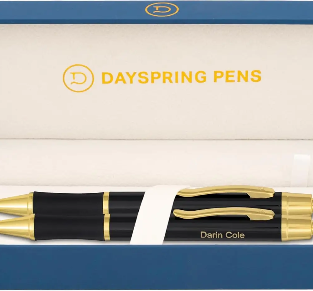 Elegant Black Gold Pen Pencil Set, Custom Engraved Gift for Graduation Promotion Anniversary Elegant Black Gold Pen Pencil Set, Custom Engraved Gift for Graduation Promotion Anniversary
