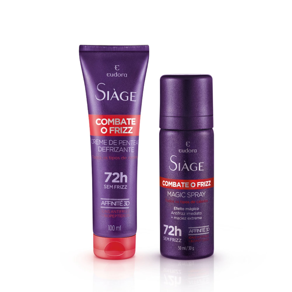 Combo Siàge Combate o Frizz: Creme Defrizante 100ml + Magic Spray 50ml Combo Siàge Combate o Frizz: Creme Defrizante 100ml + Magic Spray 50ml