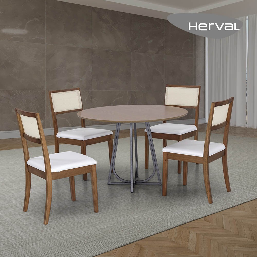 Mesa de Jantar com 4 Cadeiras Herval Coimbra, Jequitibá Natural/Amêndoa, 110 cm Mesa de Jantar com 4 Cadeiras Herval Coimbra, Jequitibá Natural/Amêndoa, 110 cm