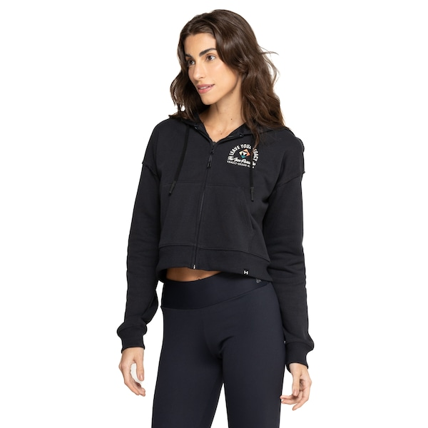 Jaqueta de Moletom Cropped Feminina Under Armour com Capuz Project Rock HW Terry Jaqueta de Moletom Cropped Feminina Under Armour com Capuz Project Rock HW Terry