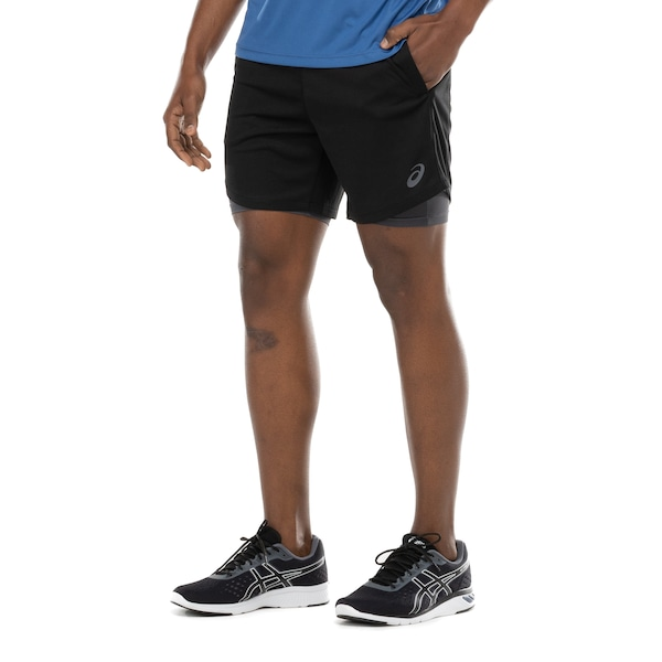 Bermuda Masculina ASICS Malha 2 em 1 Elástico Logo