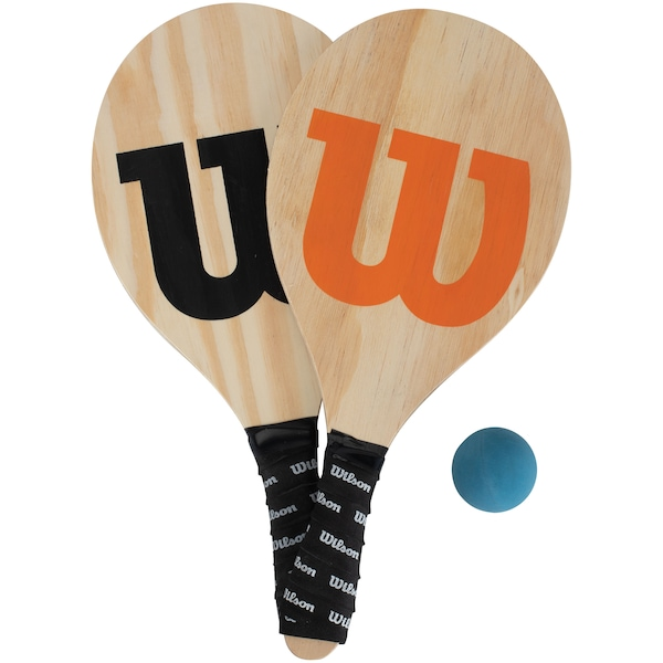 Kit de Frescobol Wilson Logo - 1 Par de Raquetes + 1 Bolinha com Capa Kit de Frescobol Wilson Logo - 1 Par de Raquetes + 1 Bolinha com Capa