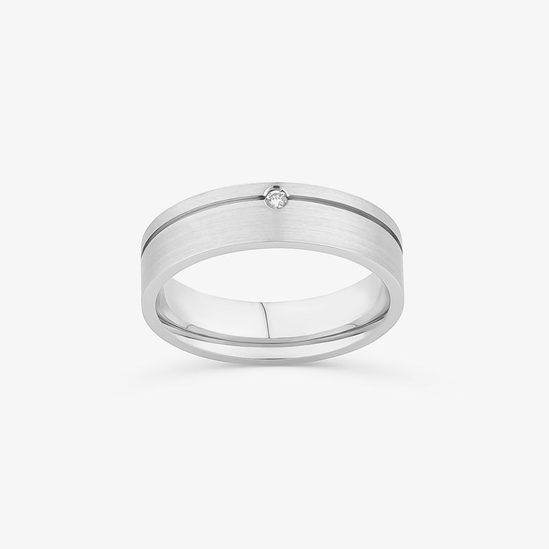 Aliança Anatômica com 2 Pontos de Diamantes com Friso em Ouro Branco 18k - 5,5 mm Aliança Anatômica com 2 Pontos de Diamantes com Friso em Ouro Branco 18k - 5,5 mm
