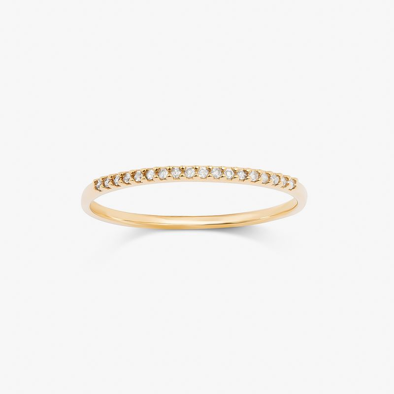 Anel Meia Aliança com 9 Pontos de Diamantes em Ouro Amarelo 18k Anel Meia Aliança com 9 Pontos de Diamantes em Ouro Amarelo 18k