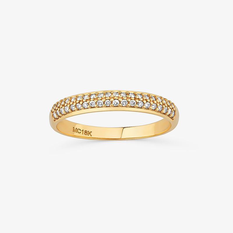 Anel Meia Aliança com 21 Pontos de Diamantes em Ouro Amarelo 18k