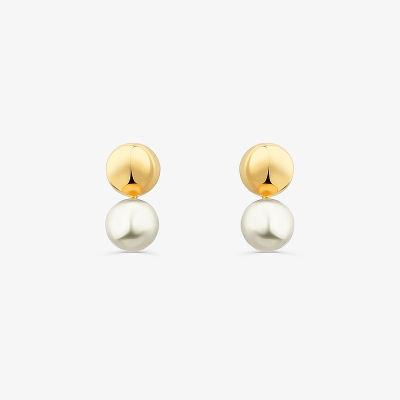 Brinco Infantil com Esfera e Pérola em Ouro Amarelo 18k Brinco Infantil com Esfera e Pérola em Ouro Amarelo 18k
