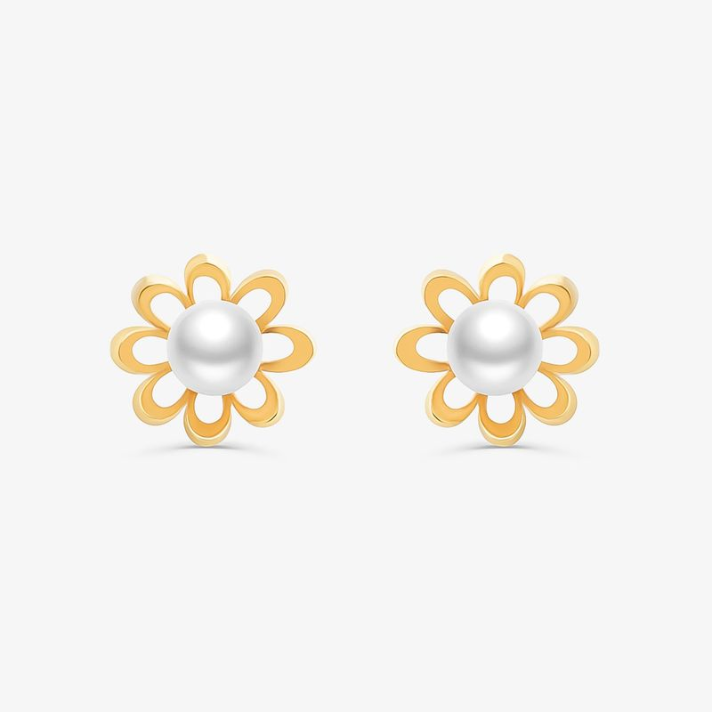 Brinco Infantil Flor com Pérolas em Ouro Amarelo 18k