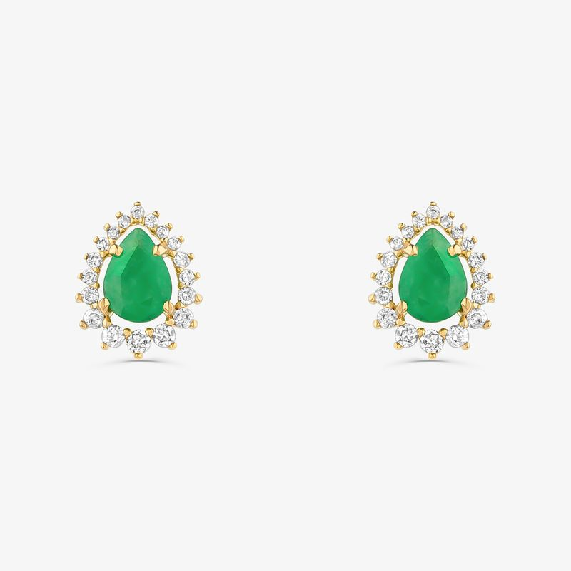 Brinco em Gota com Esmeralda e Diamante em Ouro Amarelo 18K