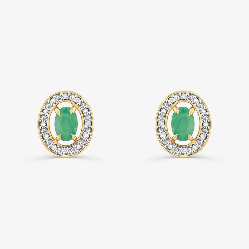 Brinco Stud com Esmeralda e Diamantes em Ouro Amarelo 18k Brinco Stud com Esmeralda e Diamantes em Ouro Amarelo 18k
