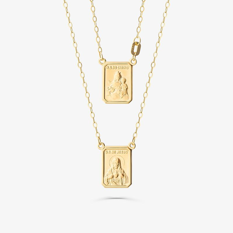 Escapulário Sagrado Coração de Jesus e Nossa Senhora do Carmo em Ouro Amarelo 18k Escapulário Sagrado Coração de Jesus e Nossa Senhora do Carmo em Ouro Amarelo 18k