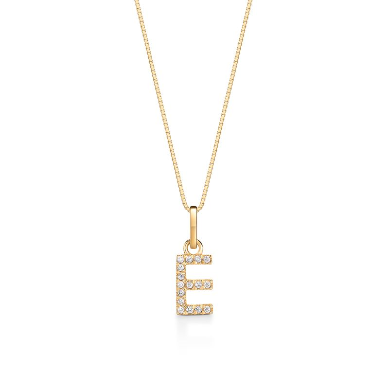 Pingente Letra E com Diamante em Ouro Amarelo 18k Pingente Letra E com Diamante em Ouro Amarelo 18k
