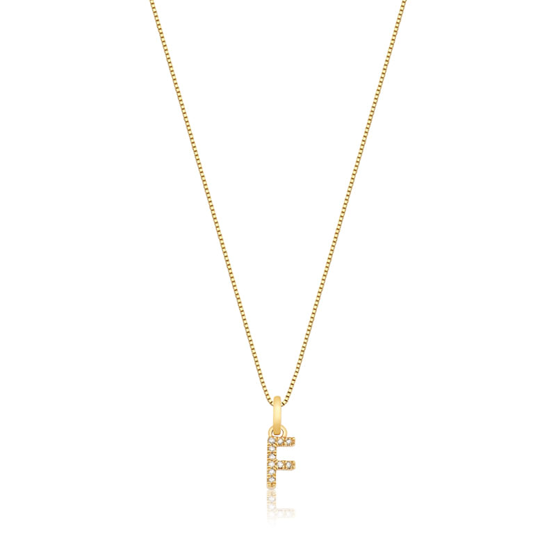 Pingente Letra F com Diamante em Ouro Amarelo 18k Pingente Letra F com Diamante em Ouro Amarelo 18k
