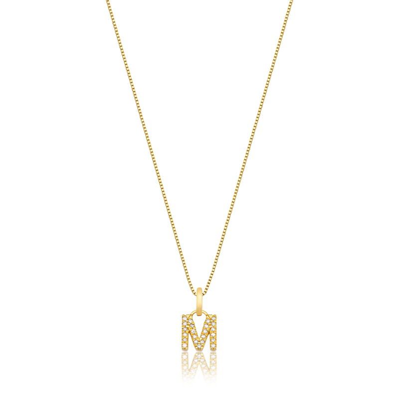 Pingente Letra M com Diamante em Ouro Amarelo 18k Pingente Letra M com Diamante em Ouro Amarelo 18k