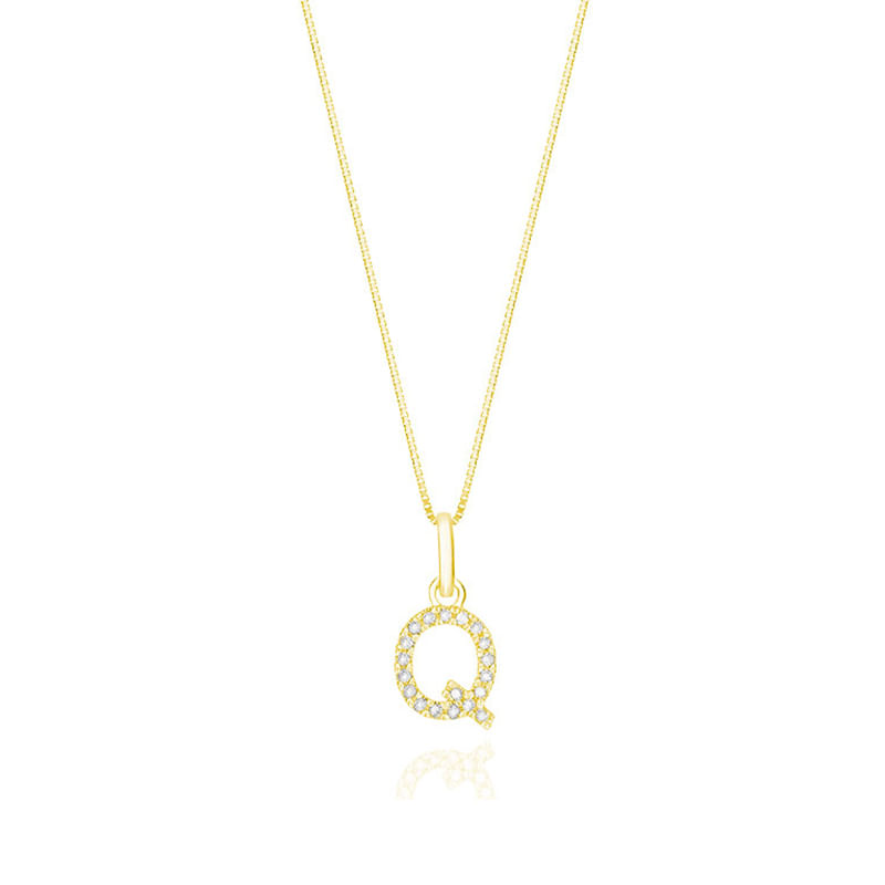 Pingente Letra Q com Diamante em Ouro Amarelo 18k Pingente Letra Q com Diamante em Ouro Amarelo 18k