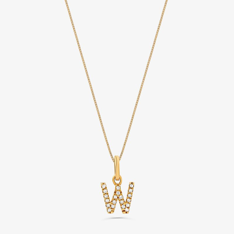 Pingente Letra W com Diamante em Ouro Amarelo 18k Pingente Letra W com Diamante em Ouro Amarelo 18k