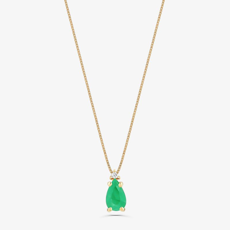 Pingente em Gota com Esmeralda e Diamante em Ouro Amarelo 18k Pingente em Gota com Esmeralda e Diamante em Ouro Amarelo 18k