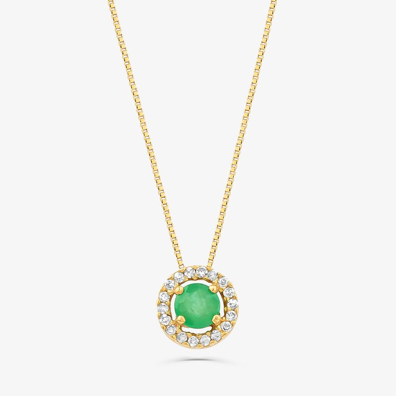 Pingente com Esmeralda e Diamantes em Ouro Amarelo 18k Pingente com Esmeralda e Diamantes em Ouro Amarelo 18k