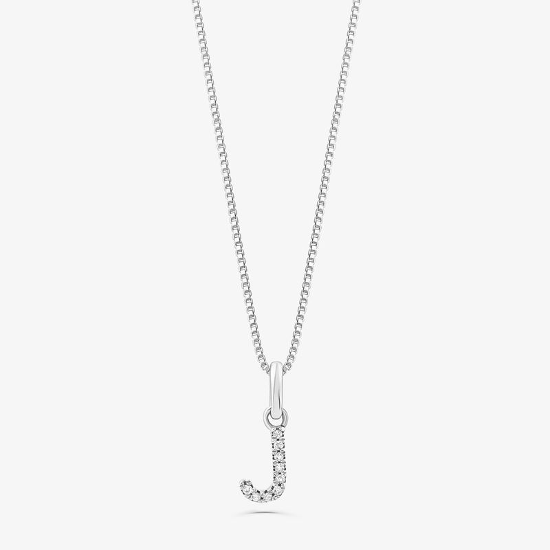 Pingente Letra J com Diamante em Ouro Branco 18k Pingente Letra J com Diamante em Ouro Branco 18k
