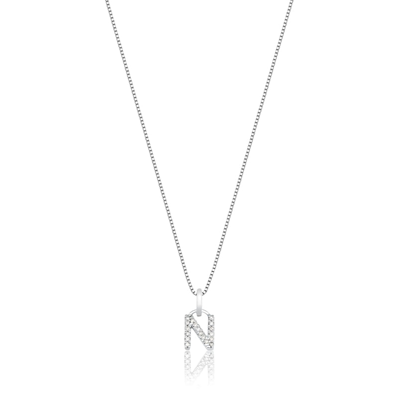 Pingente Letra N com Diamante em Ouro Branco 18k Pingente Letra N com Diamante em Ouro Branco 18k