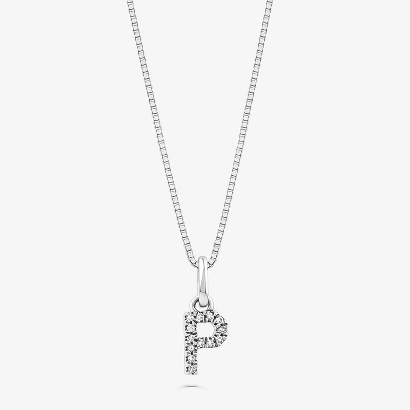 Pingente Letra P com Diamante em Ouro Branco 18k Pingente Letra P com Diamante em Ouro Branco 18k