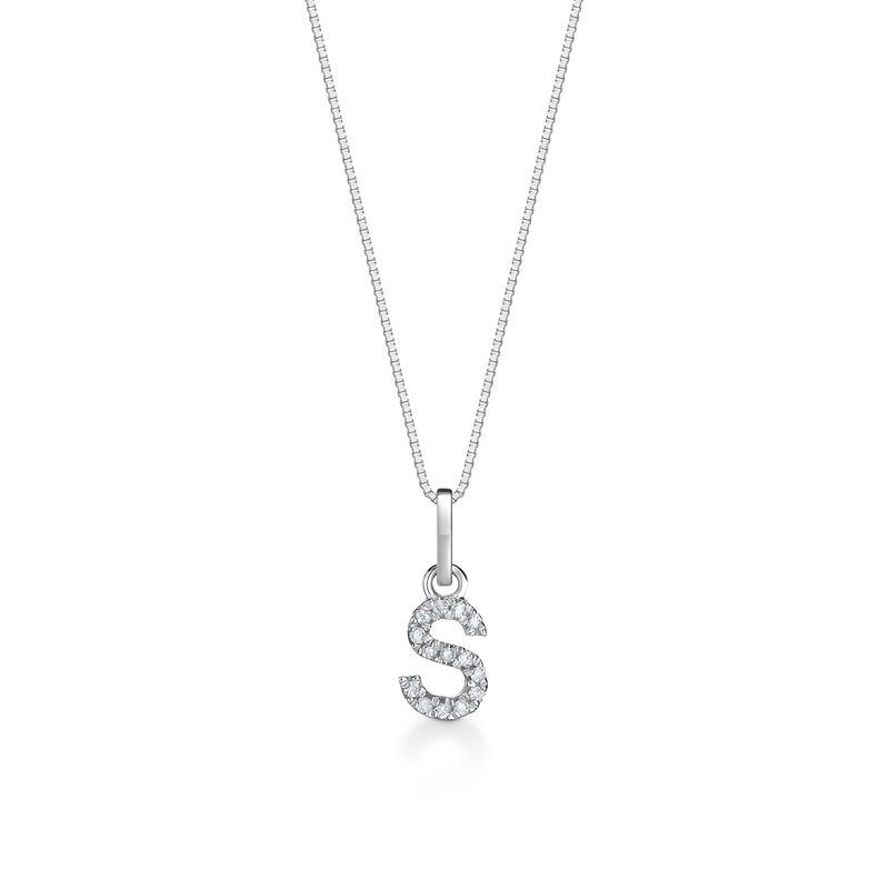Pingente Letra S com Diamante em Ouro Branco 18k Pingente Letra S com Diamante em Ouro Branco 18k