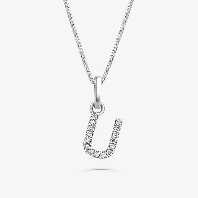 Pingente Letra U com Diamante em Ouro Branco 18k Pingente Letra U com Diamante em Ouro Branco 18k