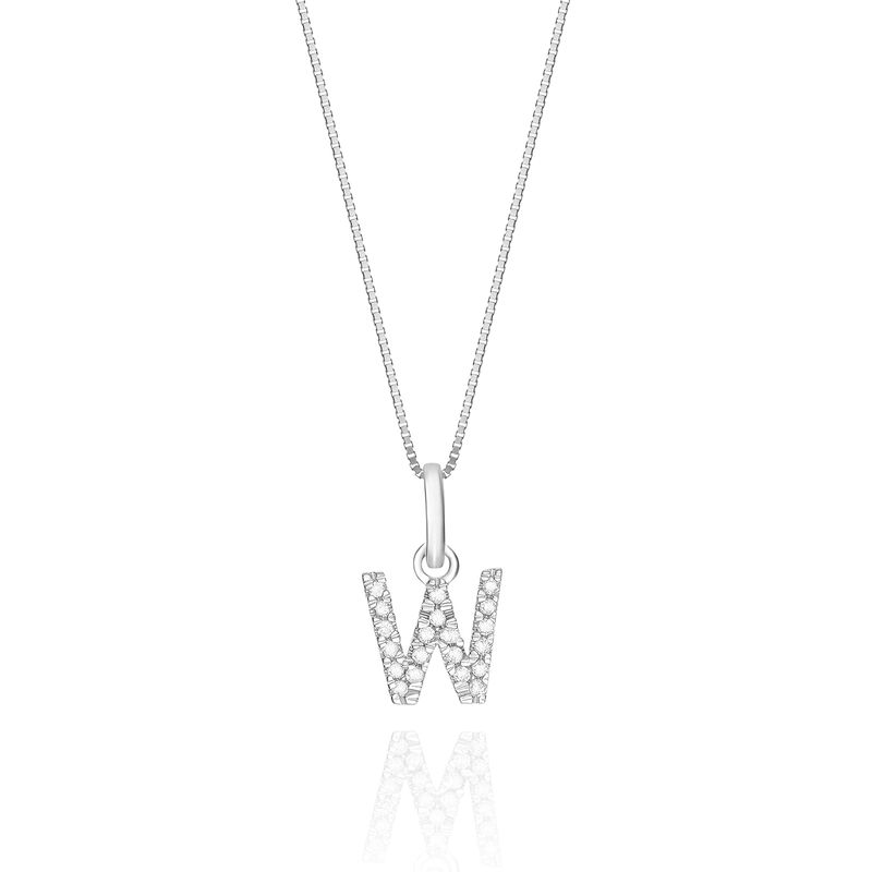 Pingente Letra W com Diamante em Ouro Branco 18k Pingente Letra W com Diamante em Ouro Branco 18k