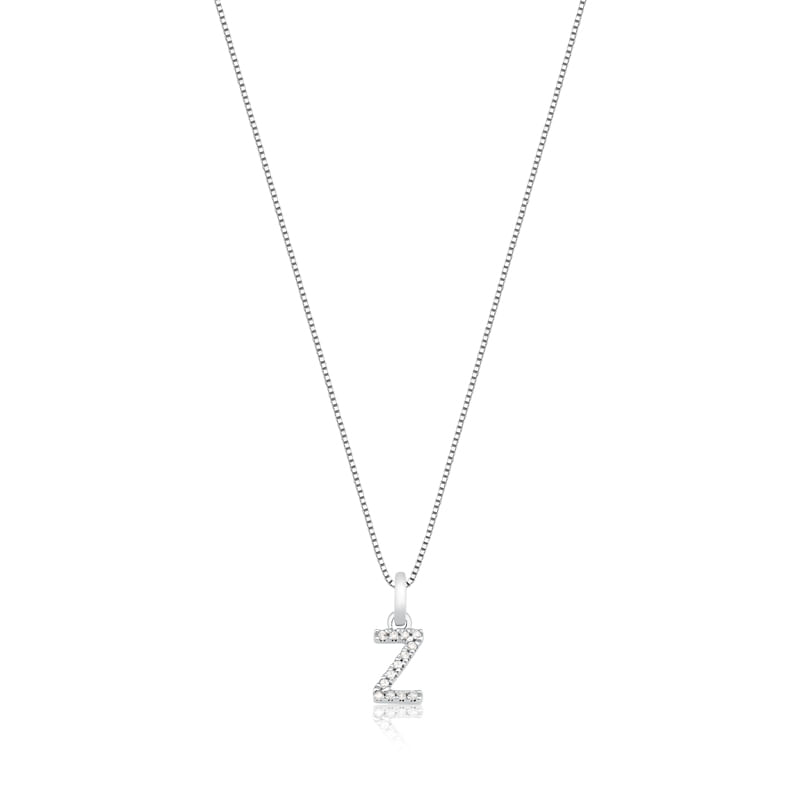 Pingente Letra Z com Diamante em Ouro Branco 18k Pingente Letra Z com Diamante em Ouro Branco 18k